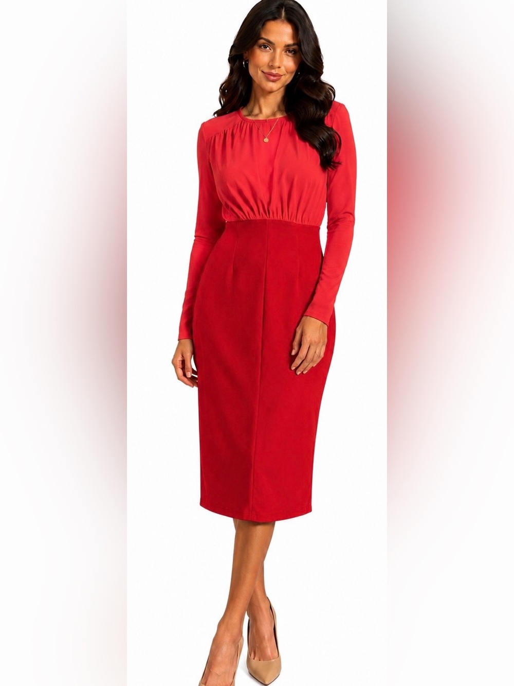 ASOS Red Long Sleeve Midi Dress NWT‎ Size US 4 UK 8 Elegant Occasion